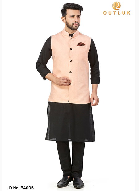 Peach Colour Outluk Vol 54 Festive Wear Linen Blend Digital Print Kurta Pajama With Jacket Mens Collection 54005